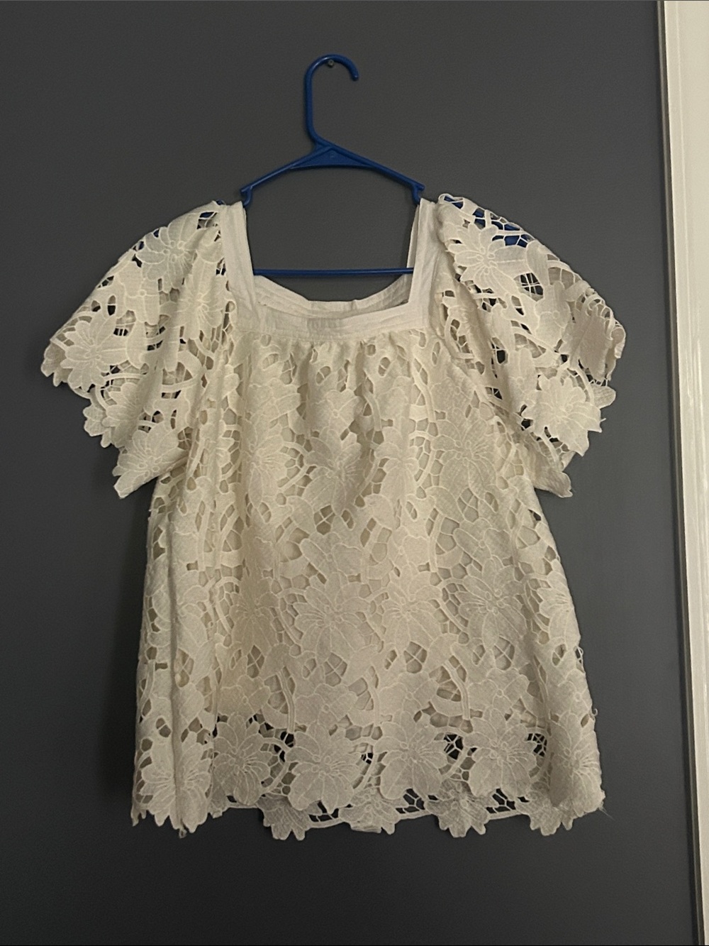 Umgee White Eyelet Lace Top with Subtle Floral Trim